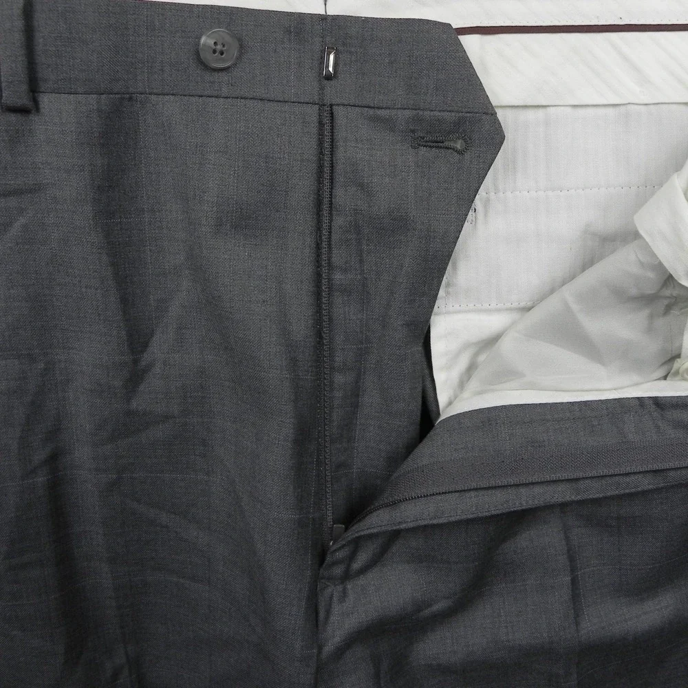 Tasso Elba Dress Pants Mens 36 Straight Wool Grey Glen Check Flat Front Trousers